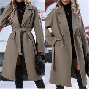Classic Double Breast Buttons Pockets Trench Coat Jacket
